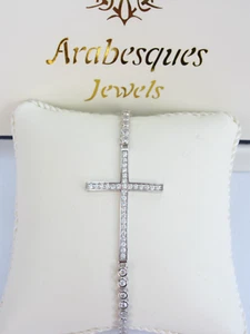 GENUINE ARABESQUES STERLING SILVER SIDEWAYS CROSS TENNIS SLIDER BRACELET BANGLE - Picture 1 of 5