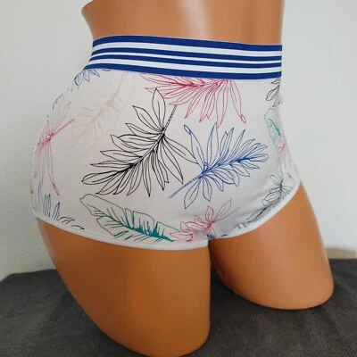 Calzoncillo Completo Lane Bryant Algodón Cacique Plus Panty 18/20 Blanco Azul Hojas de Palma Foto 1 de 4