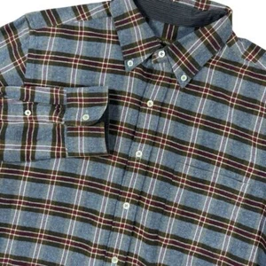J. McLaughlin Flannel Button Down Shirt Men's Large Blue Red Plaid Modern Fit - Picture 1 of 8