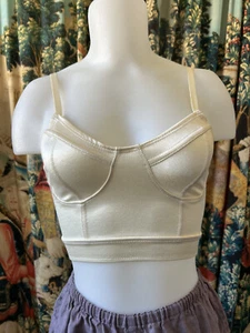 y2k American Apperel Longline Bralette Spandex Disco Top - Ivory SM Zip Up Indie - Picture 1 of 3