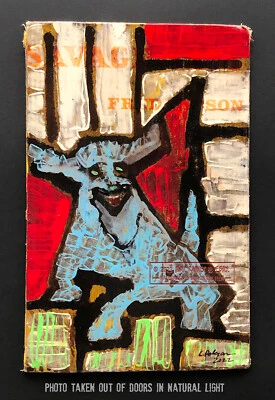 Crazy Blue Dog 2022 C Peterson * Original Painting * Abstract Cubist Portrait Foto 1 de 4