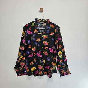 TOLANI COLLECTION Hemd Gr. Small geblümt schwarz Knopfleiste Langarm NEU Neu mit Etikett - Bild 1 von 4