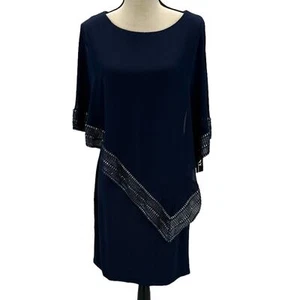 SLNY Cape Neck Metallic Trim Mini Sheath Dress - Navy Blue Silver - size 8 - Picture 1 of 9