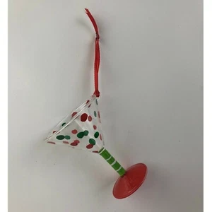 Christmas Ornament Martini Glass Red Green Polka Dot Holiday Tree Decoration NIB - Picture 1 of 3