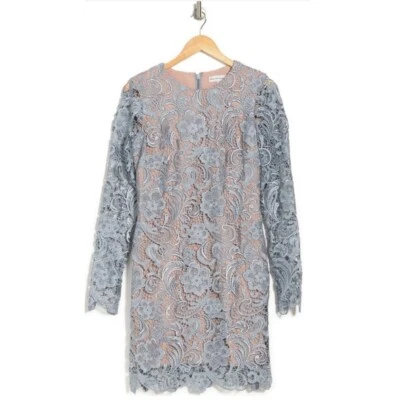 Vestido The Population Azul Mineral Clara Manga Larga Crochet Encaje Vestido Mediano Foto 1 de 4