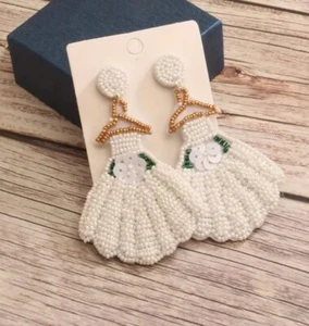3" Spaghetti Strap Bridal Dress Seed Bead Bachelorette Wedding Dangle Earrings - Picture 1 of 3