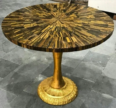 Mesa de centro de piedra ojo de tigre, mesa redonda de mármol amarillo, decoración del hogar Foto 1 de 4