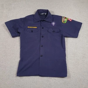 Boy Scouts of America BSA Youth Shirt Medium Blue Patches Button Up - Picture 1 of 13