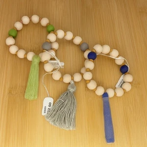 Armbänder Set 3 Bauernhaus rustikal Holzperlen Armband Quaste grün grau blau - Bild 1 von 6