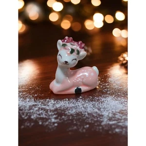 Mini Pink Deer Ceramic Figurine Christmas or Valentines Miniature Decor 1.73"H - Bild 1 von 3