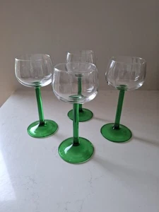 Long Green Stem French Wine Glasses Vintage Retro 6.5" - Picture 1 of 6