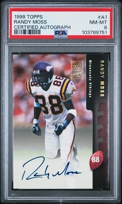 Randy Moss 1998 Topps Certified #A1 Rookie RC Autograph Auto PSA 8! Vikings - Image 1 of 2