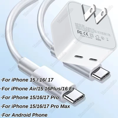 Fast Charger For i Phone Air 17 16e 15 Samsung 35W Dual Type C Block USB C Cable - Image 1 of 4