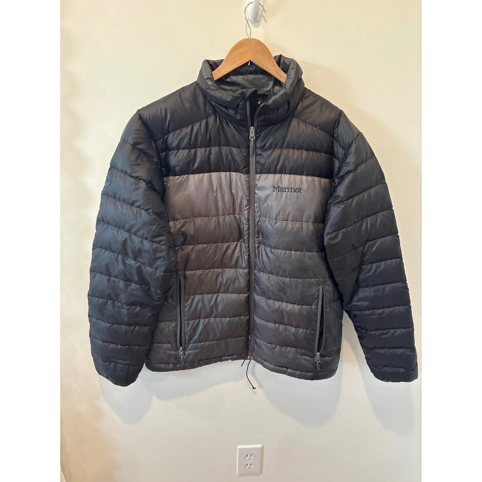 Chaqueta acolchada Marmot 600 Fill negra gris cremallera completa para hombre talla grande Foto 1 de 4