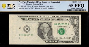 1993 $1 FRN UNPRINTED FOLD WITH OVER-PRINT PC.G.S #55PPQ - Picture 1 of 3