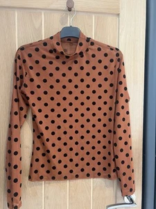 Tan Sheer Blouse With Black Velvet Polka Dot S Classy 6 8 10 - Picture 1 of 1