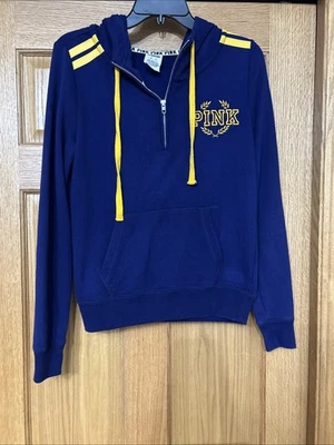 VS PINK Campus 1/2 Cremallera Sudadera con Capucha XS Azul Marino y Amarillo Foto 1 de 4