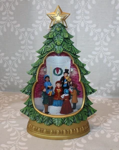 Swirling Iridescent Glitter Illuminated Christmas Tree Carolers Water Globe - Picture 1 of 14
