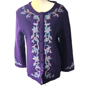 Suéter grande bordado con botones de mohair de lana púrpura Cold Water Creek - Imagen 1 de 9