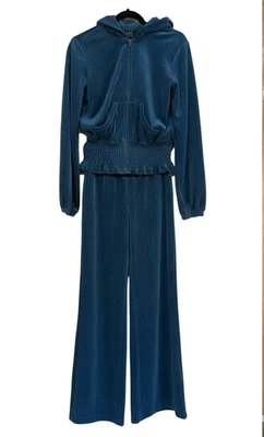 Conjunto de chándal y sudadera corta de terciopelo Y2K talla S cintura acanalada blusa verde azulado Foto 1 de 4