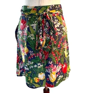 Tory Burch 100% Silk Crepe Wrap Skirt TULIP Floral Print Lined Pockets Small - Picture 1 of 7