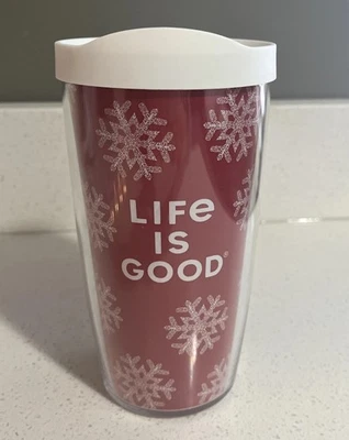 Vaso Tervis Life is Good 16 oz copos de nieve rojos con tapa blanca vacaciones invierno Foto 1 de 4