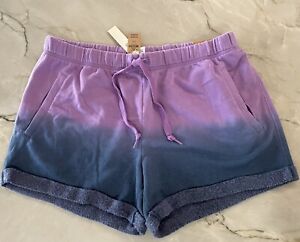 NWT PINK Logo Victoria's Secret Boyfriend Shorts Purple Ombre Dip Dye w/ Pockets