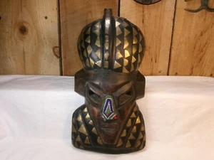 Vintage authentische Ghana handgeschnitzte afrikanische Holzmaske Wandhängend - Bild 1 von 8