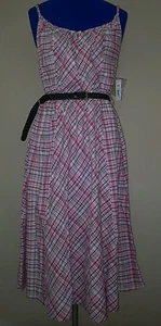 FADED GLORY PINK PLAID BELT SMALL SM 4-6 TANK BOHO CHIC STRETCH WOMEN'S DRESS - Picture 1 of 5