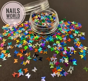 Nail Art Mix BUTTERFLY Holographic 3D Glitter Decoration Manicure Pedicure UK - Picture 1 of 2