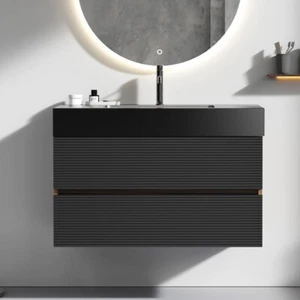 36" Wall Mounted Bathroom Vanity w/Sink,2 Drawer,Floating Vanity Storage Cabinet - Picture 1 of 8