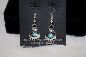 Navajo Made Sterling Silver Mini Bear Paw with Turquoise Earrings - Picture 1 of 1