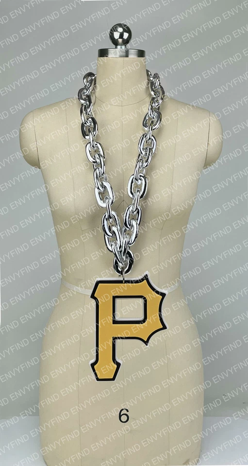 New MLB PITTSBURGH PIRATES Jumbo Big SILVER Fan Chain Necklace Foam - Image 1 of 3