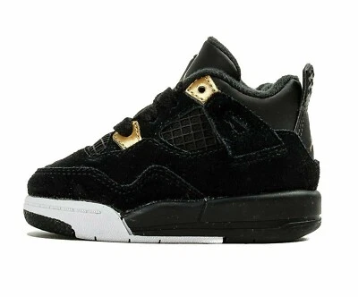 Nike Jordan 4 Retro BT 308500-032 Negro Blanco Dorado Royalty Zapatos de Bebé NUEVOS EN CAJA Foto 1 de 4