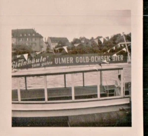2 FERRY BOAT - ULM GERMANY PHOTO ULMER GOLD-OCHSEN BIER 2.5" x 2.5" B/W - Picture 1 of 3