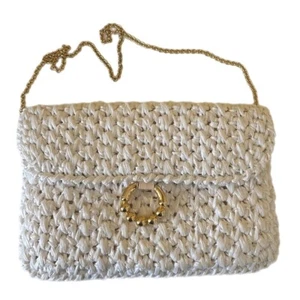 Vintage Rodo Firenze Disco Era White Woven Straw Clutch Shoulder Bag - Picture 1 of 13