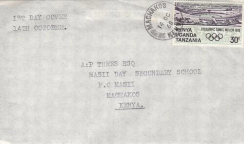KUT 1968 Juegos Olímpicos FDC conjunto de 4 Machakos cancelar mecanografiado en muy buena condición Foto 1 de 4
