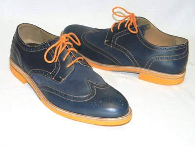 ROCKPORT Bold Soxy Leather Wingtip Oxford Mens 9 Blue & Orange Brogue Dress Shoe - Image 1 of 4