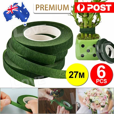 6 Rolls Green Self Adhesive Florist Floral Tape craft supply Stem Wrap 27m AU - image 1 of 4