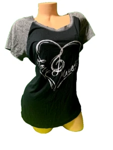 Torrid graphic knit top - plus size 0 (12 or Large) black & gray "Love Music" - Picture 1 of 10