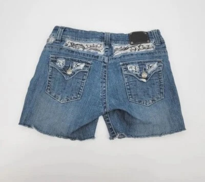 Pantalones Cortos De Colección Y2K Desgastados Denim Atrozados Por Rojo Remache Jeans Talla 9 Foto 1 de 4