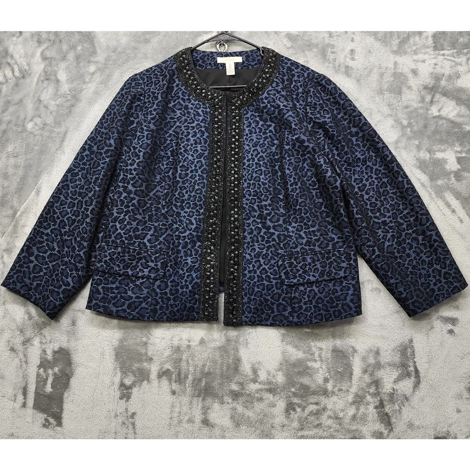 Chico's Jacket Womens 3 Blazer Chico's 3 XL/16 Blue Black Animal Print Shimmer - Image 1 of 4