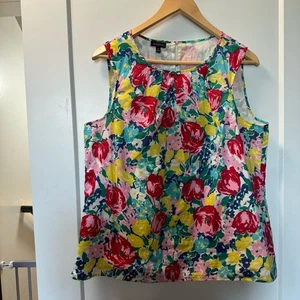 Talbots bunte Blumen hell Plissee Tank Top Bluse Rundhalsausschnitt fließend gefüttert 16 - Bild 1 von 7