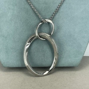 DKNY necklace stainless steel long silver tone crystal hoop pendant 37.5'' - Picture 1 of 12