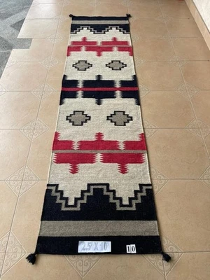 Alfombra grande de lana navajo roja suroeste corredor estilo nativo americano tribal 2,6x8 pies Foto 1 de 3