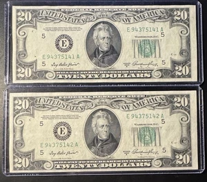 (2) Consectuive number 1950A $20 FRN Richmond FR 2060-E - Picture 1 of 2