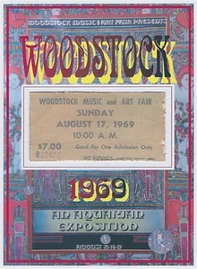 WOODSTOCK festival TICKET stub REPRODUCTION / REPLICA August 17, 1969 Bethel, NY - Picture 1 of 4