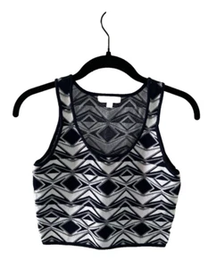 Jealous Tomato Knit Sleeveless Crop Top Navy White Geometric Women's Size Medium - Picture 1 of 6