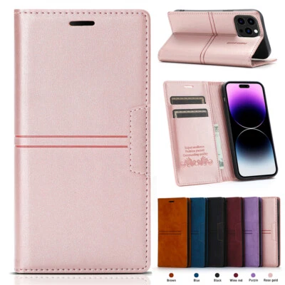 For iPhone 17Pro Max 16 15 12 11 XR 6 PU Leather Wallet Case Magnetic Flip Cover - Image 1 of 4
