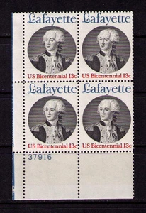 US USA Sc# 1716 MNH FVF PLATE# BLOCK Marquis de Lafayette Officer France - Picture 1 of 1